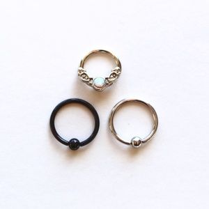 Brand-new 16G Septum Rings Opal Silver Black